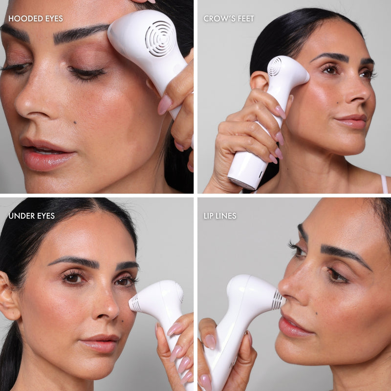 Women using the at-home NIRA Precision laser to treat crow's feet, eye wrinkles, and lip lines