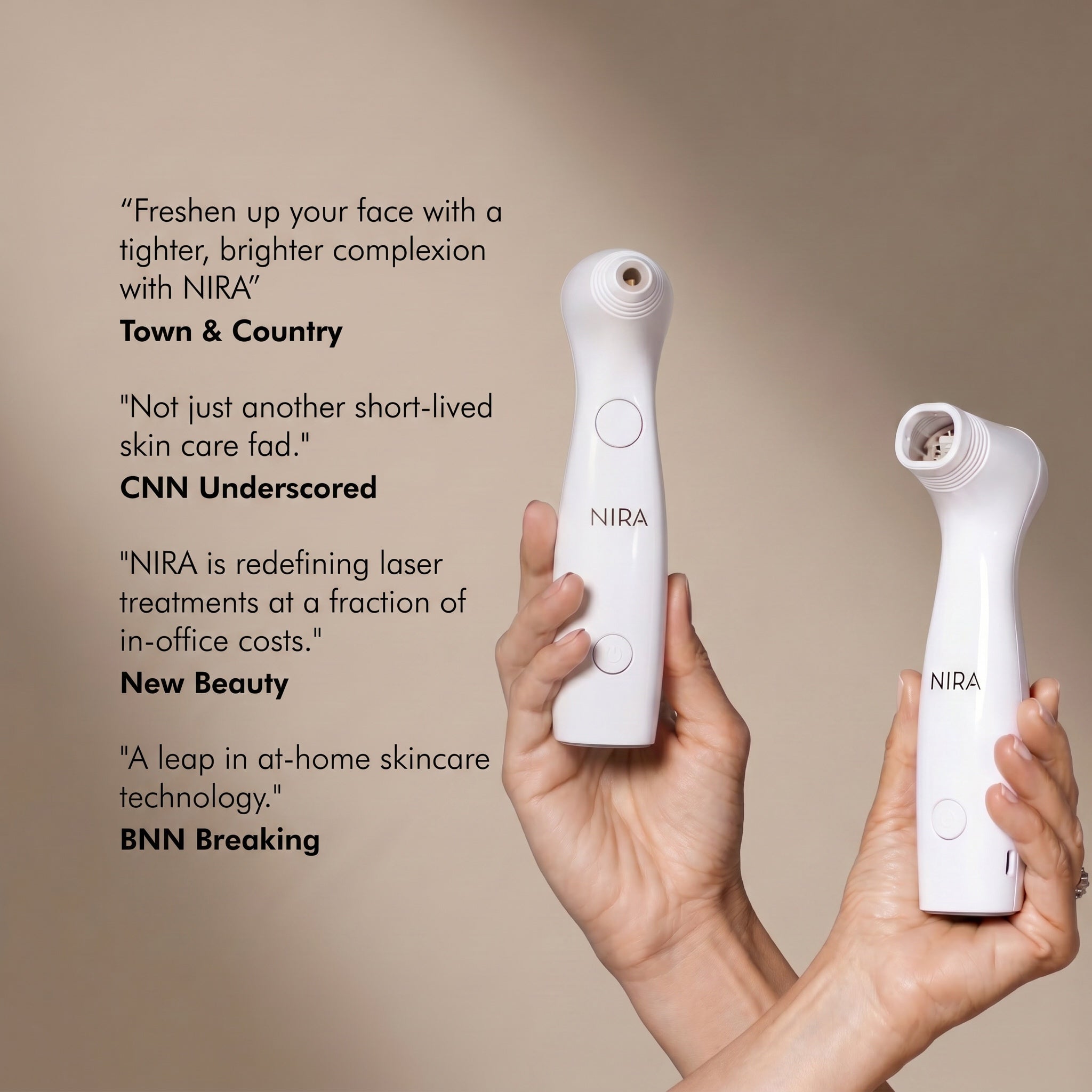 White nirá pro 3 laser bundle at-home skin care device with sleek ergonomic design and two circular buttons