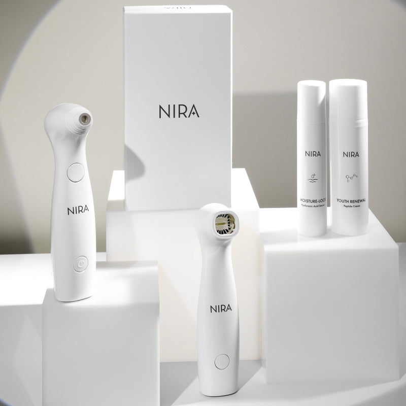 NIRA's at-home anti-aging lasers, face cream, and hyaluronic acid serum