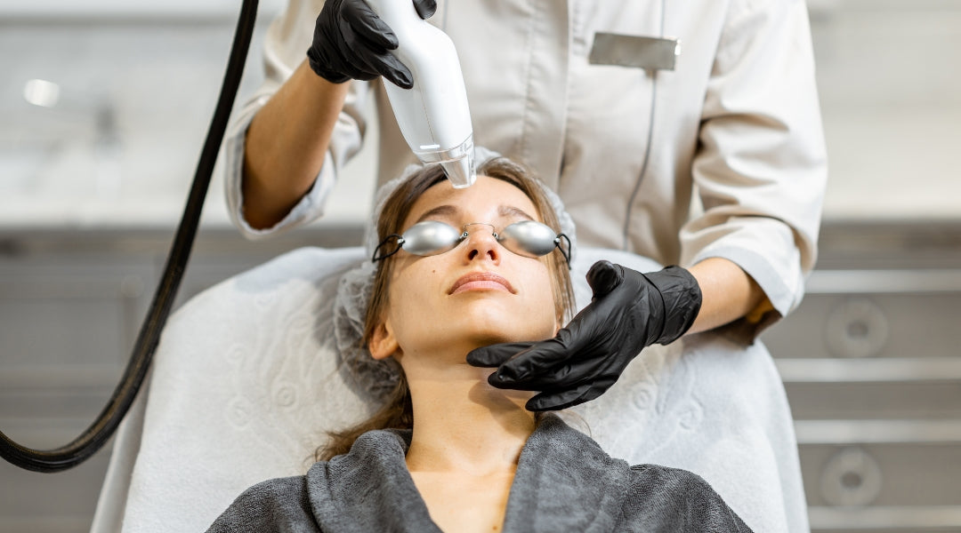 Woman receiving an in-office ablative laser treatment for skin resurfacing